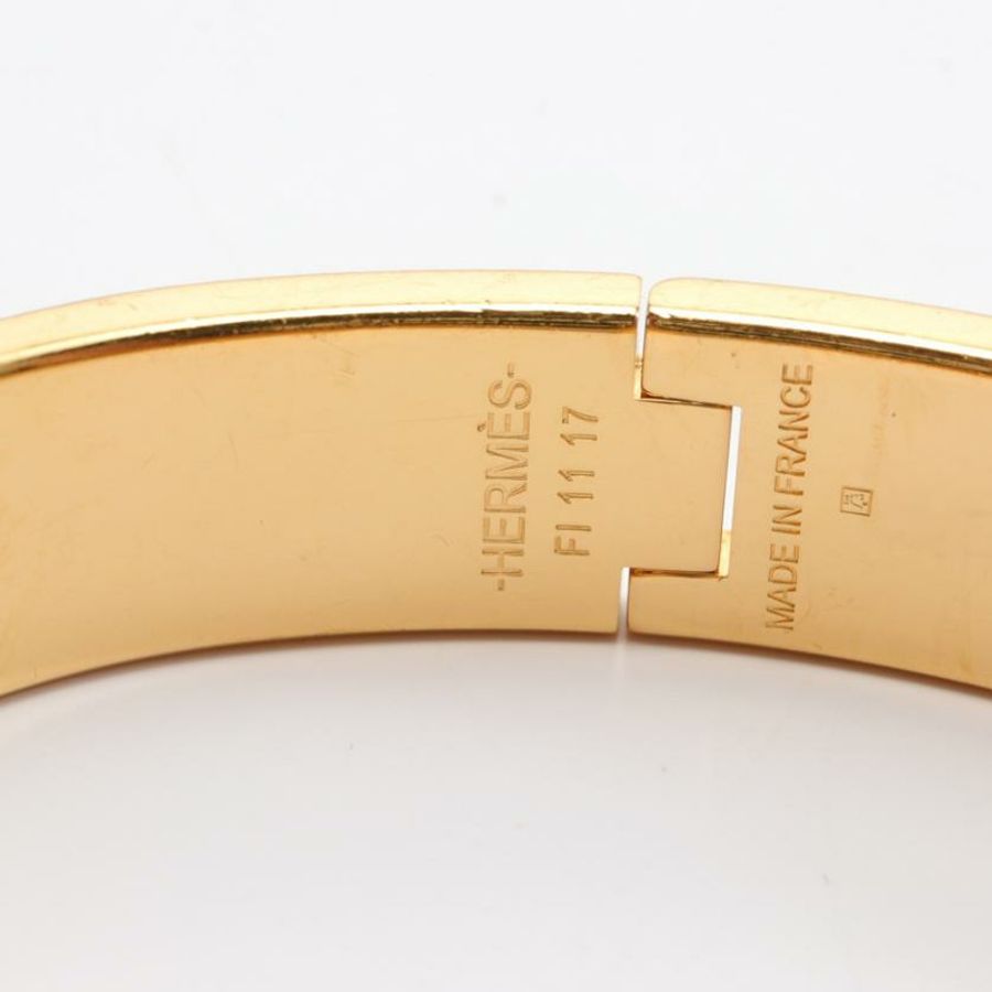 【日本直送】 中古HERMES[B]Clic H 手環 鍍金 釉面皮 金色 白色-3