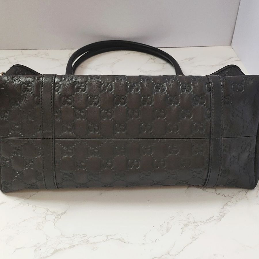 (已售出)9成新正品gucci 經典雙G LOGO皮革壓紋橫式托特包.深咖-8
