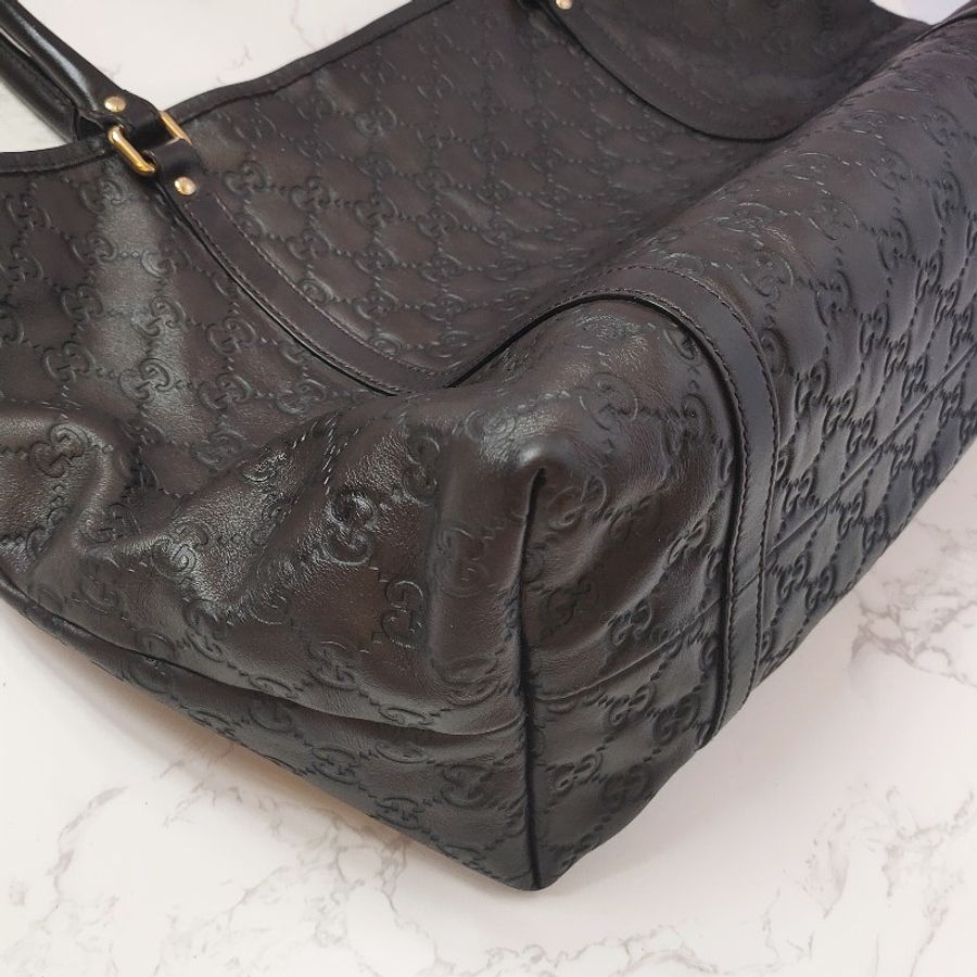 (已售出)9成新正品gucci 經典雙G LOGO皮革壓紋橫式托特包.深咖-11