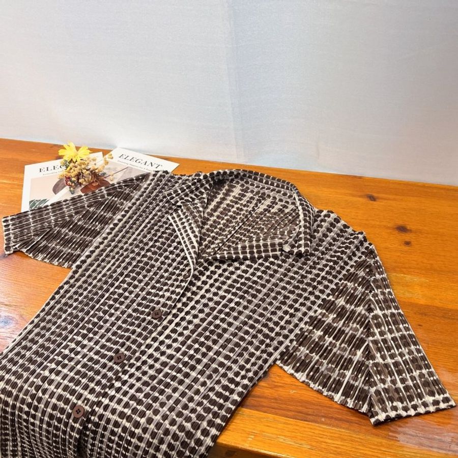 ISSEY MIYAKE 三宅一生 PP有領咖啡圓點上衣/服飾 4號-0