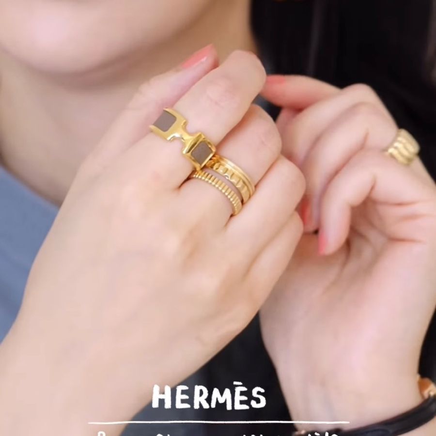 Hermes全新Olympe 大象灰金色窄版S號戒指🐎部落客網紅也熱愛的一款❤️-2