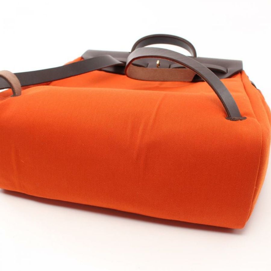 【日本直送】 中古HERMES[B]Herbag Ado PM  雙肩包Toile－H愛馬仕帆布 真皮 橙紅色 深棕色 金色五金 □H刻印-4