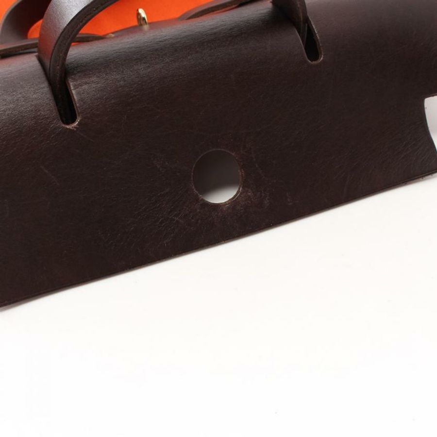 【日本直送】 中古HERMES[B]Herbag Ado PM  雙肩包Toile－H愛馬仕帆布 真皮 橙紅色 深棕色 金色五金 □H刻印-5