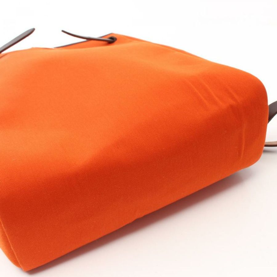 【日本直送】 中古HERMES[B]Herbag Ado PM  雙肩包Toile－H愛馬仕帆布 真皮 橙紅色 深棕色 金色五金 □H刻印-8
