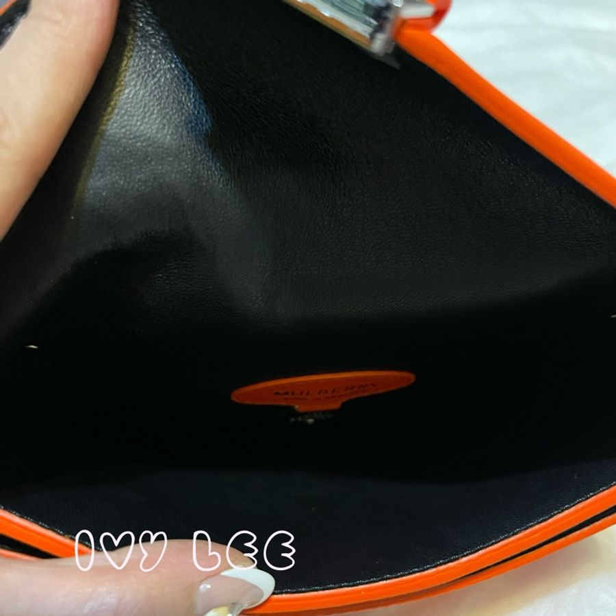 MULBERRY 英國頂級品牌 斜背包 肩背包 亮色橘紅 信封包 二手精品-11