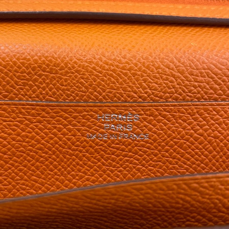 Hermes橘epsom皮銀釦Bearn長夾 框R刻-16