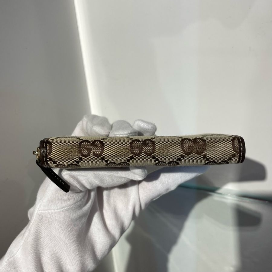 Gucci皮革拼老花帆布拉鍊小零錢卡包-3