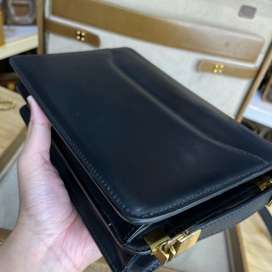 Celine vintage金馬車BOX翻蓋包/肩斜背-10