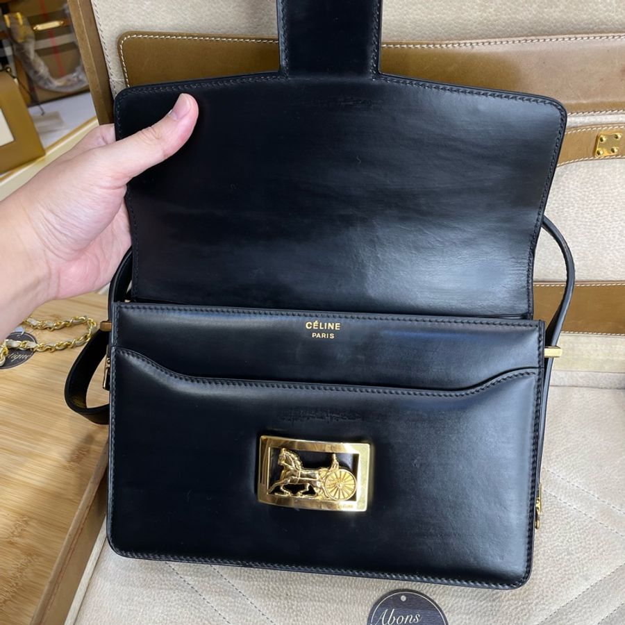 Celine vintage金馬車BOX翻蓋包/肩斜背-16