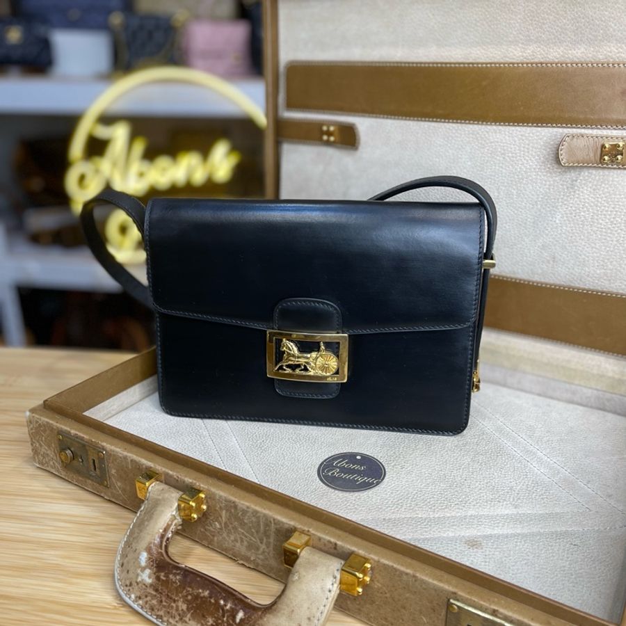 Celine vintage金馬車BOX翻蓋包/肩斜背-1