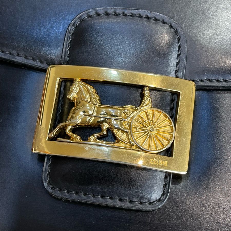 Celine vintage金馬車BOX翻蓋包/肩斜背-2