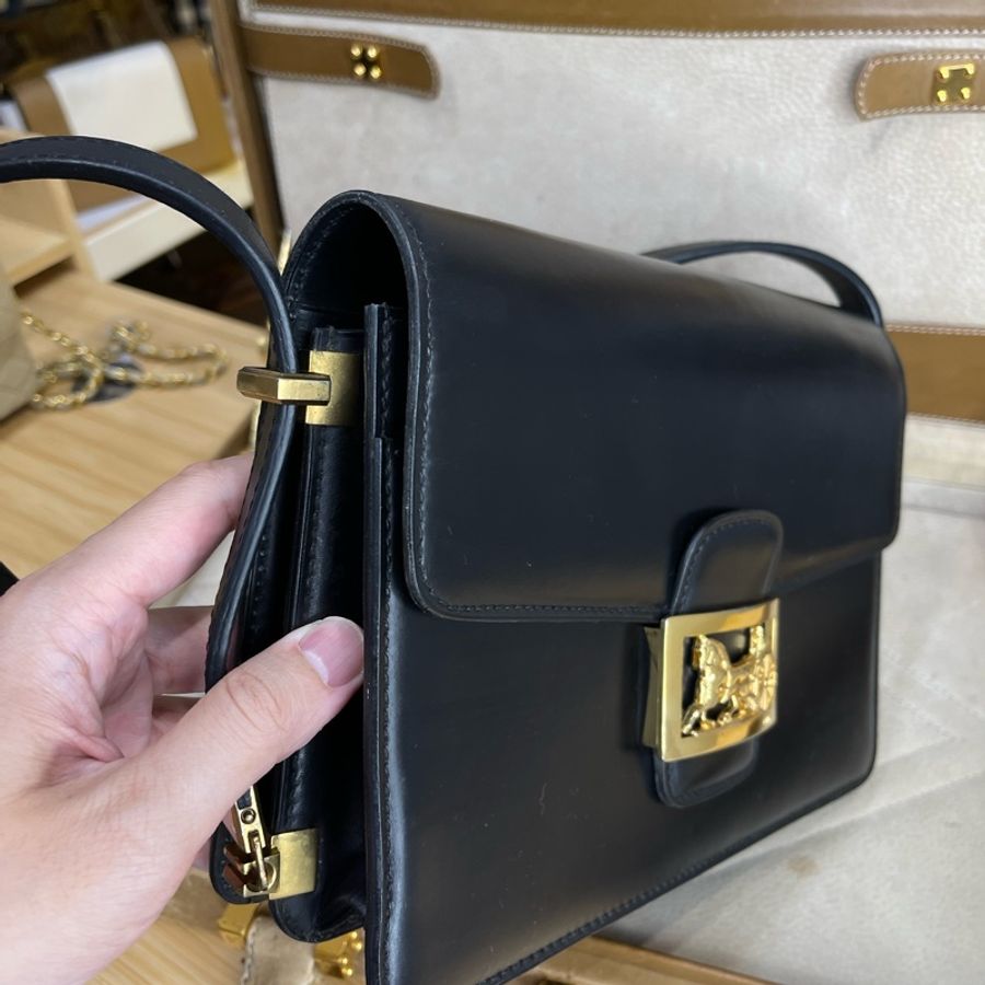 Celine vintage金馬車BOX翻蓋包/肩斜背-4