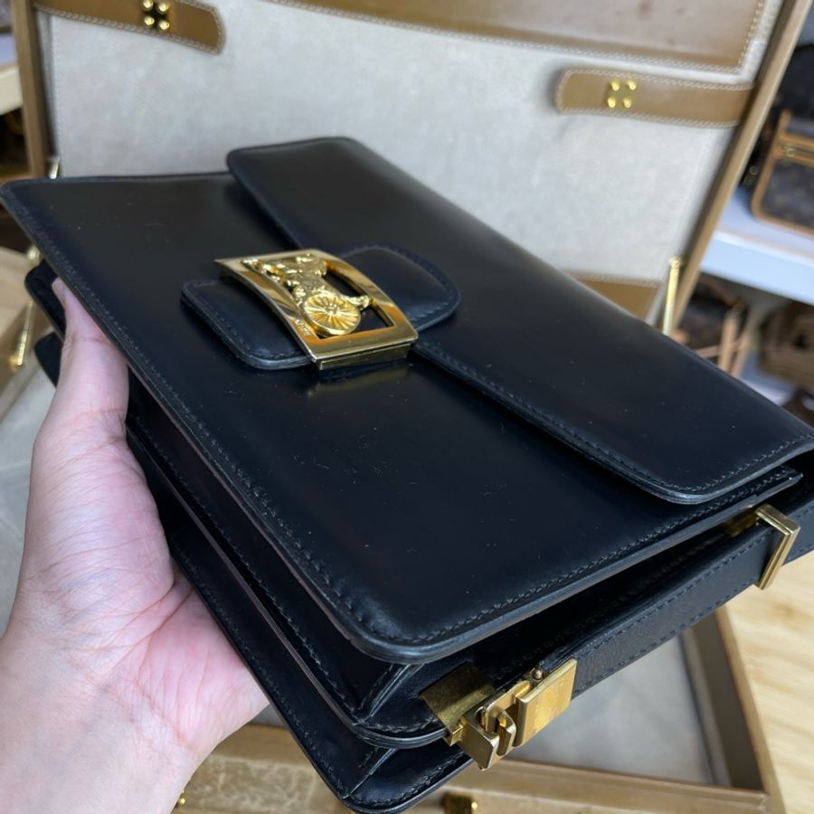 Celine vintage金馬車BOX翻蓋包/肩斜背-5