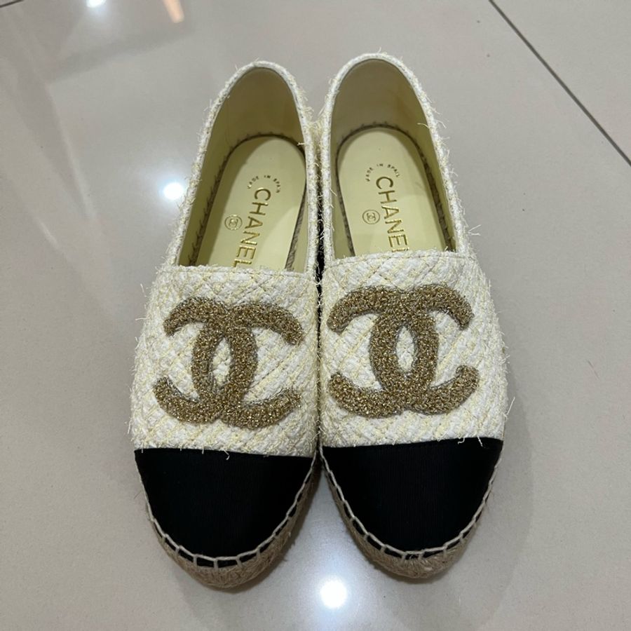 chanel 23S 熱門款超美鵝黃混色 漁夫鞋 草編鞋#37號-3