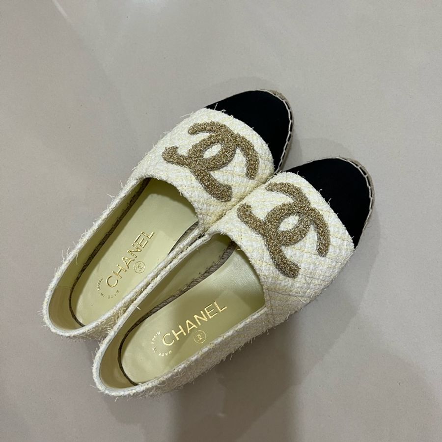 chanel 23S 熱門款超美鵝黃混色 漁夫鞋 草編鞋#37號-4