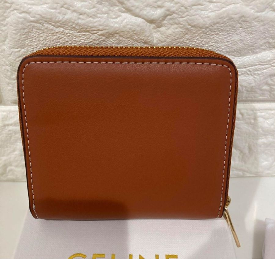 全新正品CELINE 凱旋門LOGO小牛皮拉鍊-2