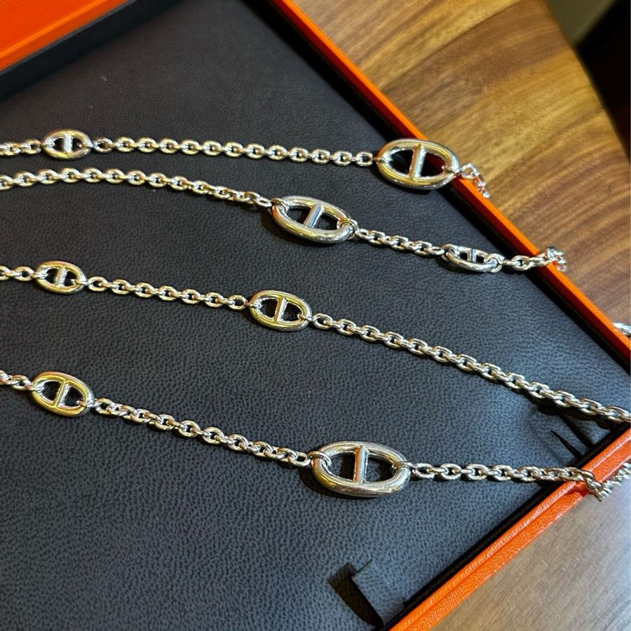 HERMES Farandole 經典豬鼻子造型純銀長項鍊(925銀)-1