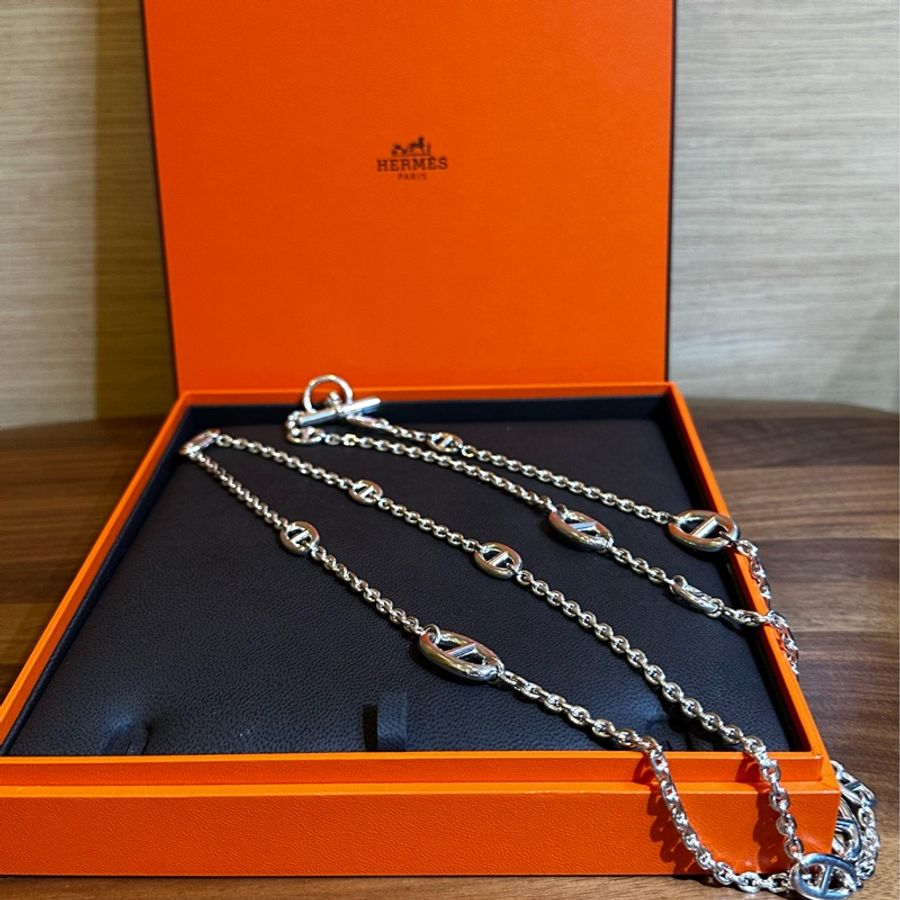 HERMES Farandole 經典豬鼻子造型純銀長項鍊(925銀)-4
