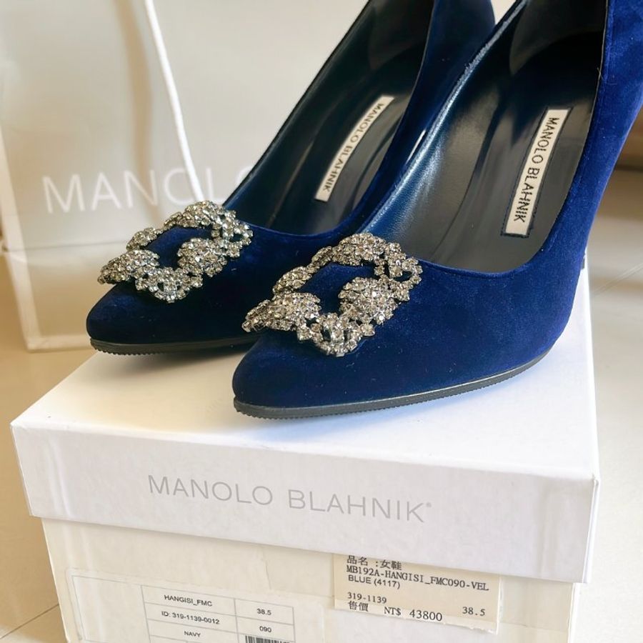 [全新現貨] Manolo Blahnik #38.5 深藍 鑽 高跟鞋 慾望城市 凱莉婚鞋-0