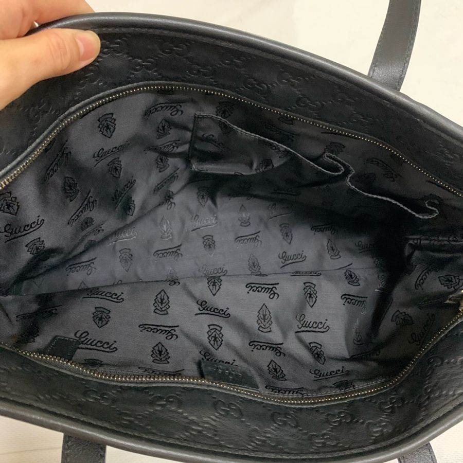 Gucci 皮革刻紋大 黑色托特包-4