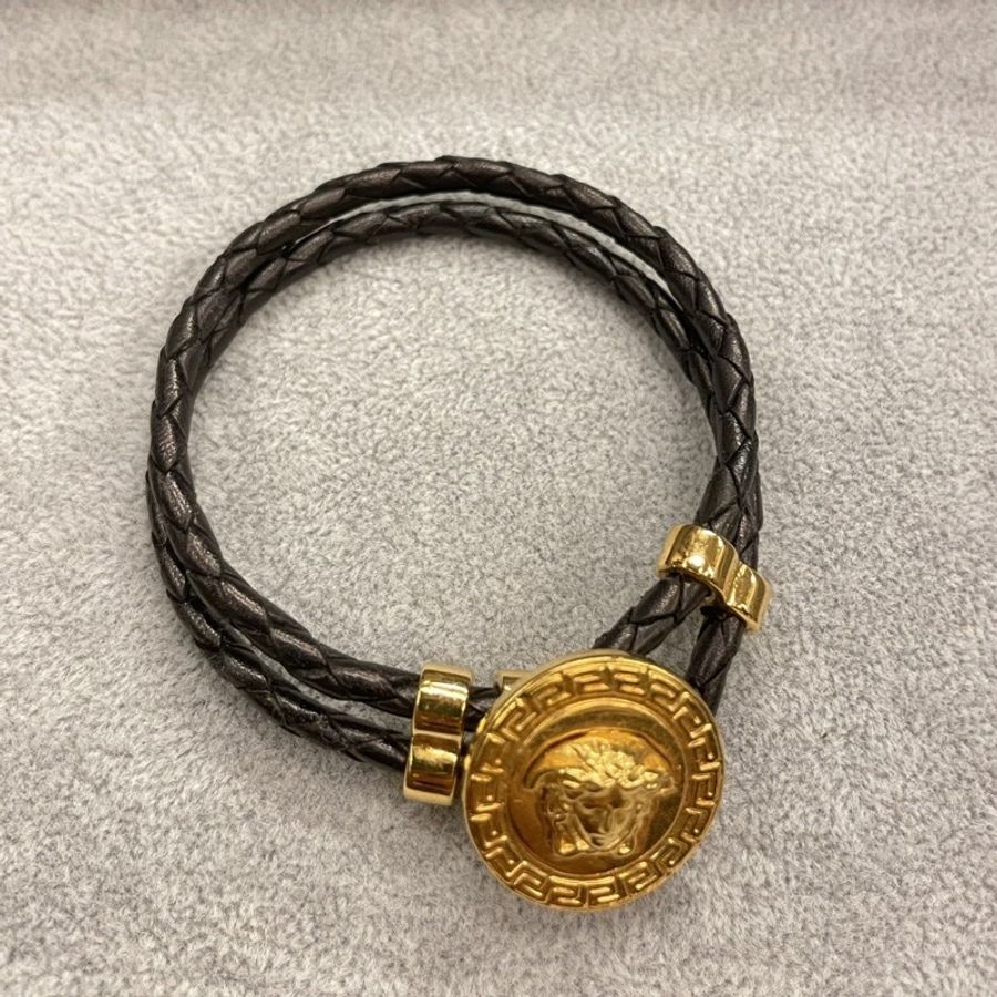 二手 VERSACE 凡賽斯 皮革手環 皮革皮繩 手環 皮繩手環 正品-0