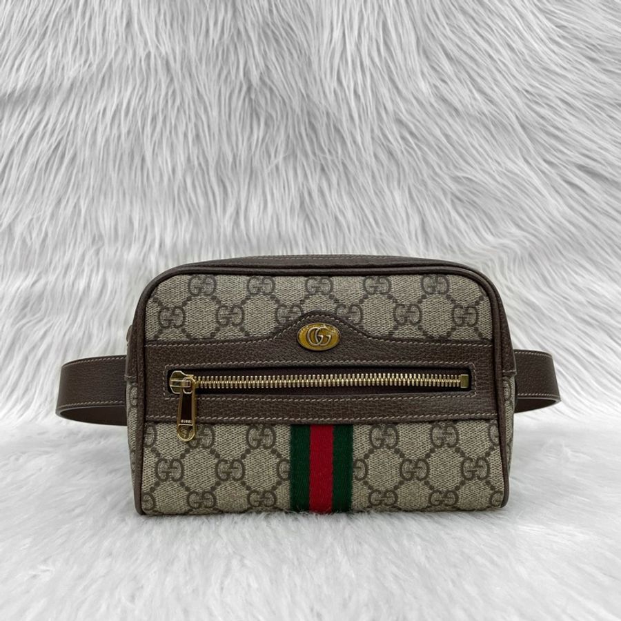 Gucci 517076經典老花PVC貓眼綠紅綠織帶腰包Ophidia GG Supreme-0