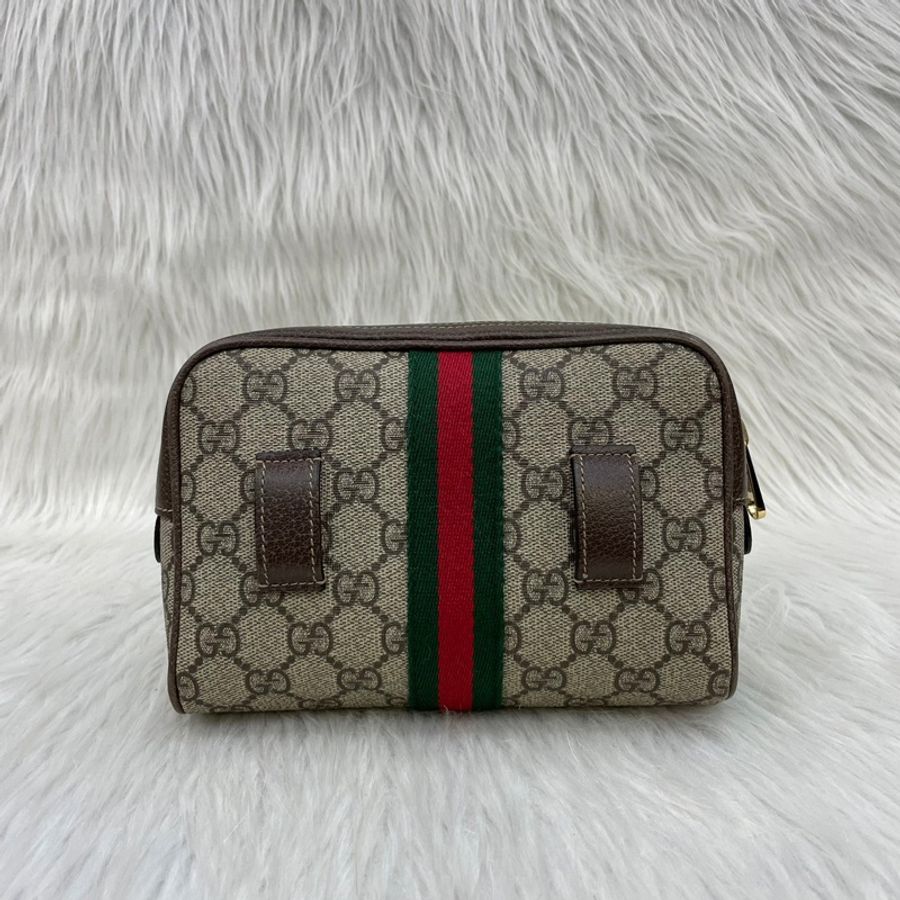 Gucci 517076經典老花PVC貓眼綠紅綠織帶腰包Ophidia GG Supreme-4