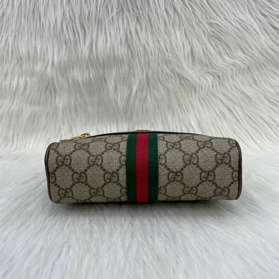 Gucci 517076經典老花PVC貓眼綠紅綠織帶腰包Ophidia GG Supreme-5