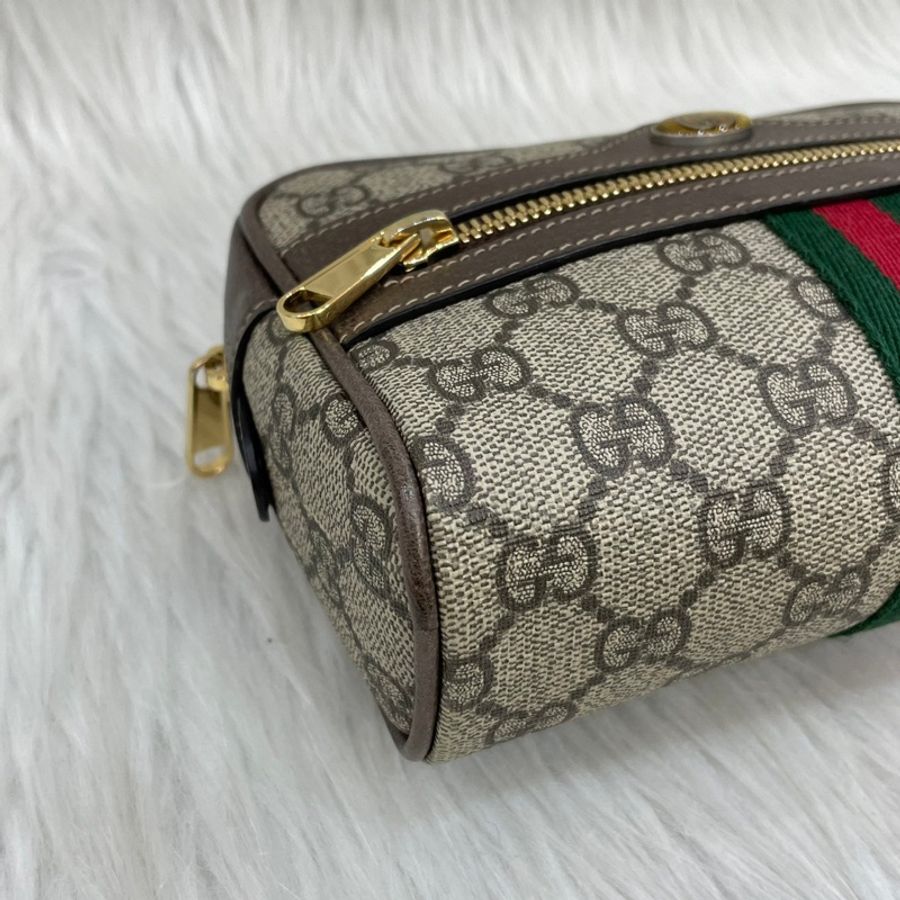 Gucci 517076經典老花PVC貓眼綠紅綠織帶腰包Ophidia GG Supreme-6