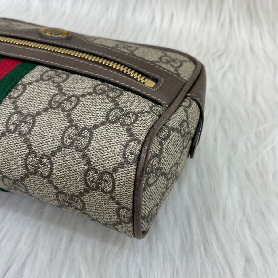 Gucci 517076經典老花PVC貓眼綠紅綠織帶腰包Ophidia GG Supreme-7