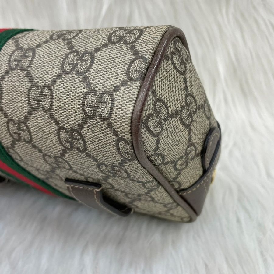 Gucci 517076經典老花PVC貓眼綠紅綠織帶腰包Ophidia GG Supreme-8
