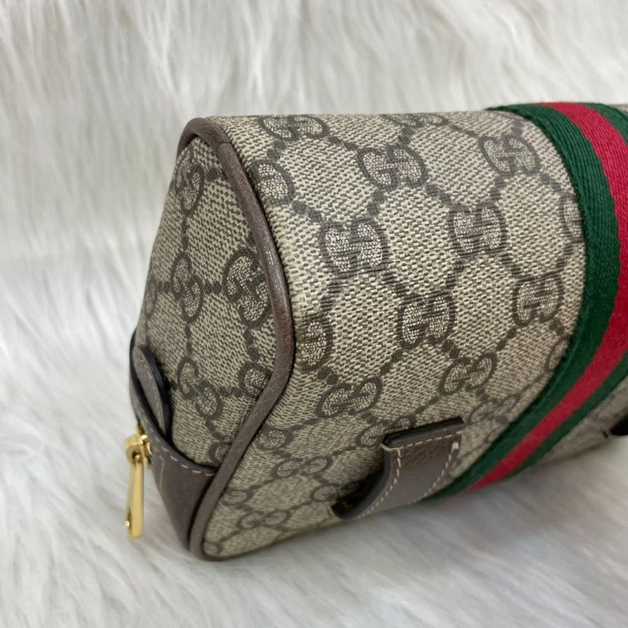Gucci 517076經典老花PVC貓眼綠紅綠織帶腰包Ophidia GG Supreme-9