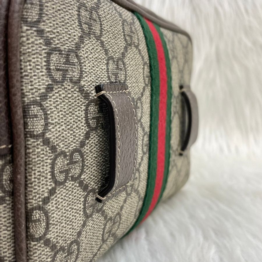 Gucci 517076經典老花PVC貓眼綠紅綠織帶腰包Ophidia GG Supreme-10