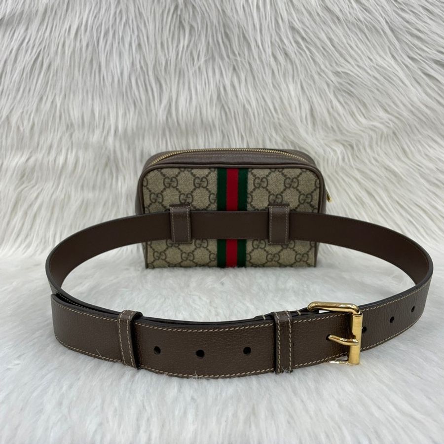 Gucci 517076經典老花PVC貓眼綠紅綠織帶腰包Ophidia GG Supreme-12