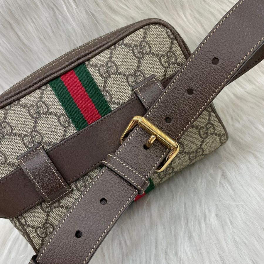 Gucci 517076經典老花PVC貓眼綠紅綠織帶腰包Ophidia GG Supreme-13