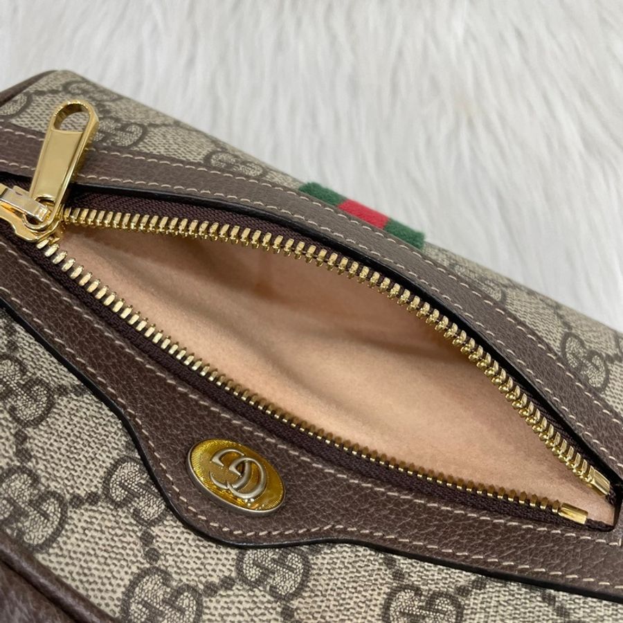 Gucci 517076經典老花PVC貓眼綠紅綠織帶腰包Ophidia GG Supreme-20