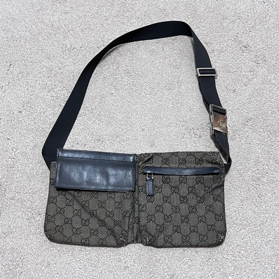 GUCCI 28566 Vintage Waist bag 帆布雙袋腰包-0
