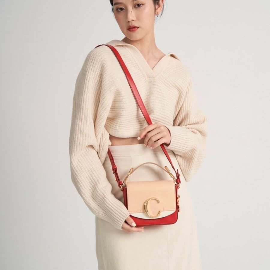Chloé C Bag 莓果拼色-1