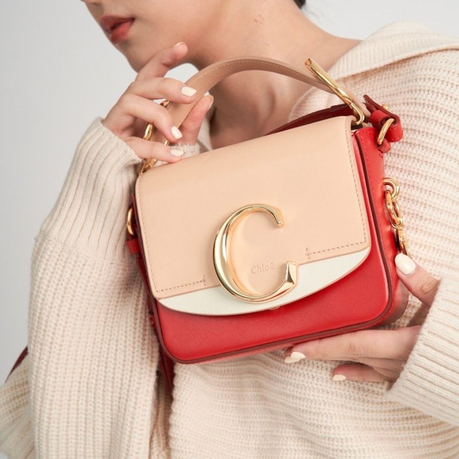Chloé C Bag 莓果拼色-2