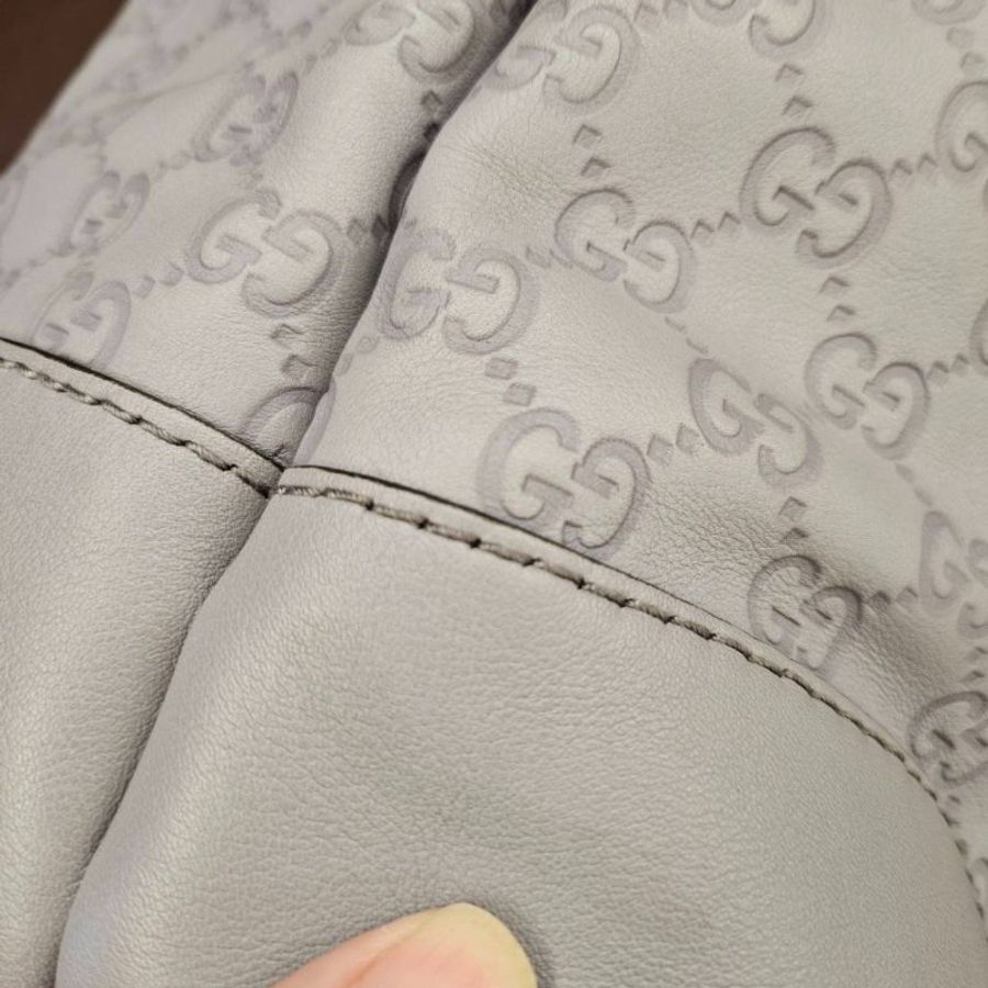GUCCI 古馳 LOGO雙G壓紋 灰紫色牛皮壓紋托特包 可手提可肩背 愛心竹節馬銜吊飾 可當媽媽包 已絕版-27