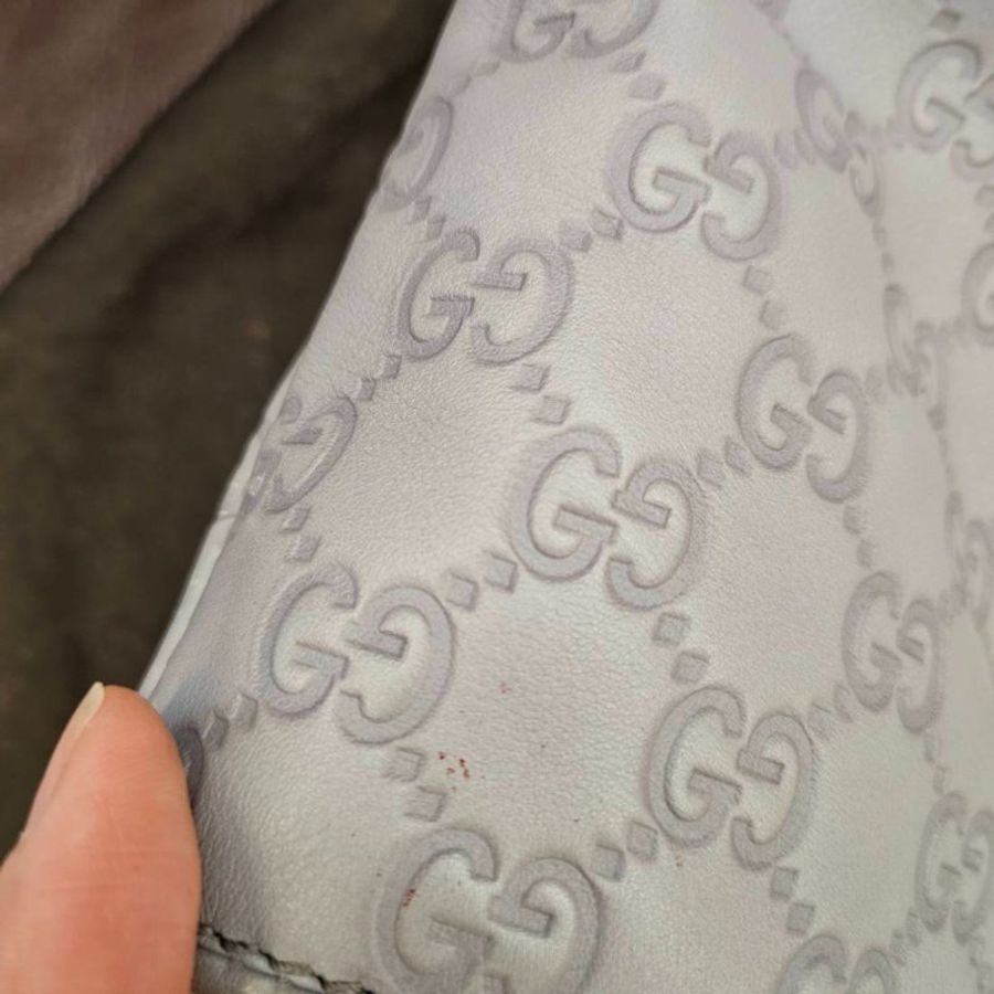 GUCCI 古馳 LOGO雙G壓紋 灰紫色牛皮壓紋托特包 可手提可肩背 愛心竹節馬銜吊飾 可當媽媽包 已絕版-29