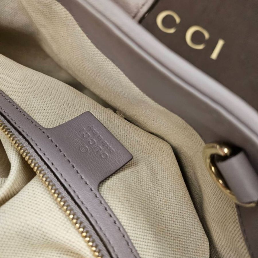 GUCCI 古馳 LOGO雙G壓紋 灰紫色牛皮壓紋托特包 可手提可肩背 愛心竹節馬銜吊飾 可當媽媽包 已絕版-30