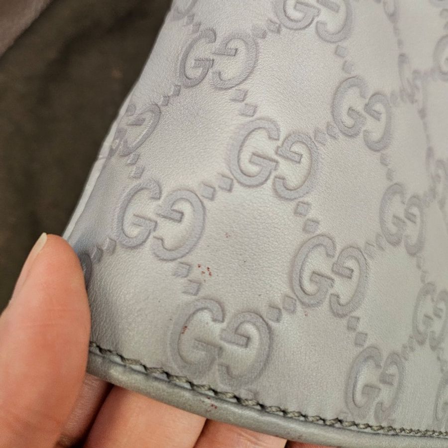 GUCCI 古馳 LOGO雙G壓紋 灰紫色牛皮壓紋托特包 可手提可肩背 愛心竹節馬銜吊飾 可當媽媽包 已絕版-2