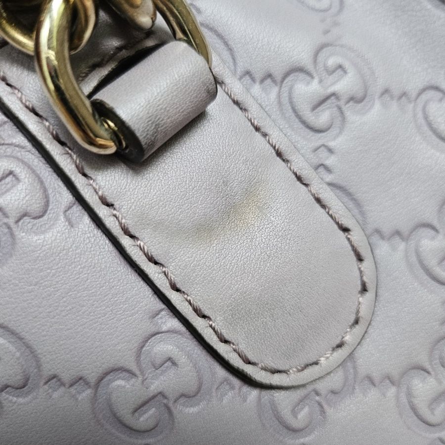 GUCCI 古馳 LOGO雙G壓紋 灰紫色牛皮壓紋托特包 可手提可肩背 愛心竹節馬銜吊飾 可當媽媽包 已絕版-33