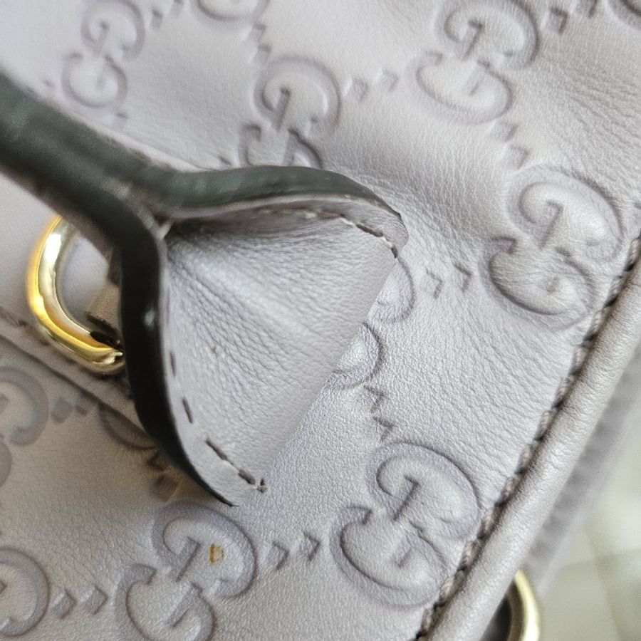 GUCCI 古馳 LOGO雙G壓紋 灰紫色牛皮壓紋托特包 可手提可肩背 愛心竹節馬銜吊飾 可當媽媽包 已絕版-41