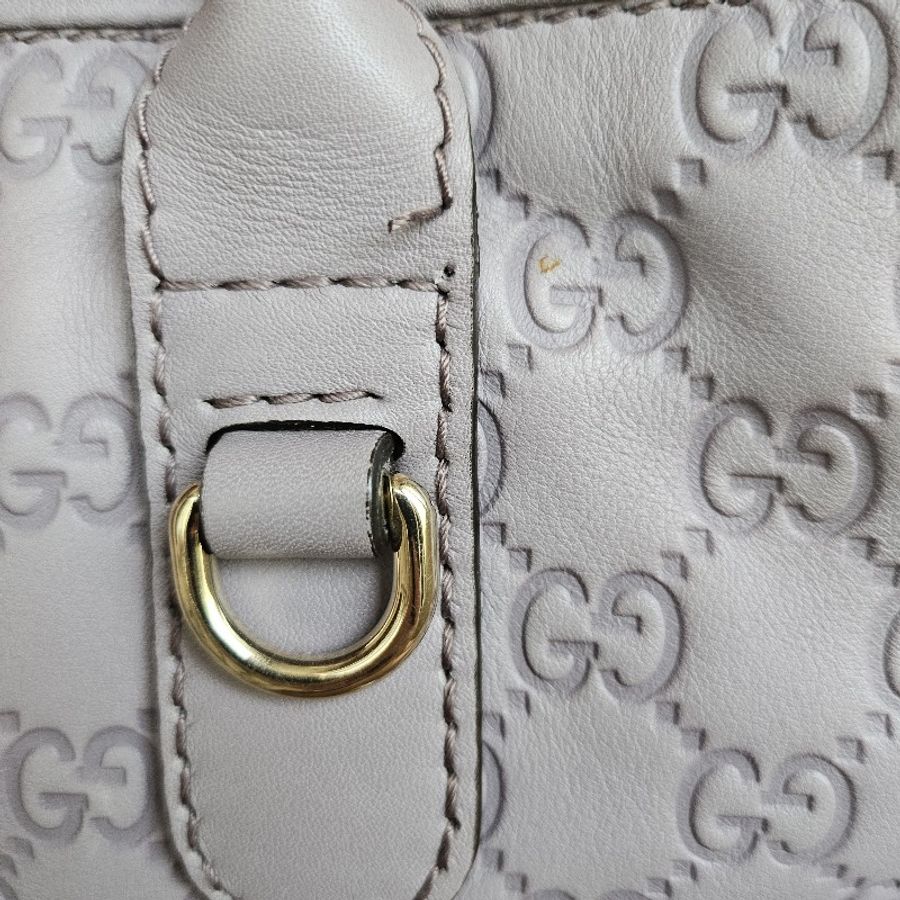 GUCCI 古馳 LOGO雙G壓紋 灰紫色牛皮壓紋托特包 可手提可肩背 愛心竹節馬銜吊飾 可當媽媽包 已絕版-46