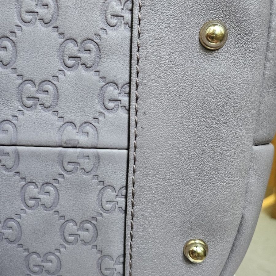 GUCCI 古馳 LOGO雙G壓紋 灰紫色牛皮壓紋托特包 可手提可肩背 愛心竹節馬銜吊飾 可當媽媽包 已絕版-53