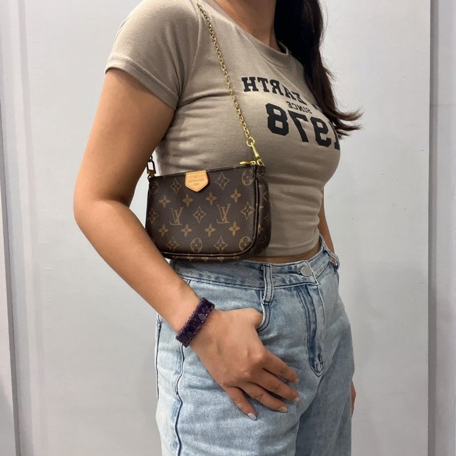 Louis Vuitton LV 老花字紋粉色背帶三合一 楊丞琳包 麻將金鍊包斜背包/肩背包-15