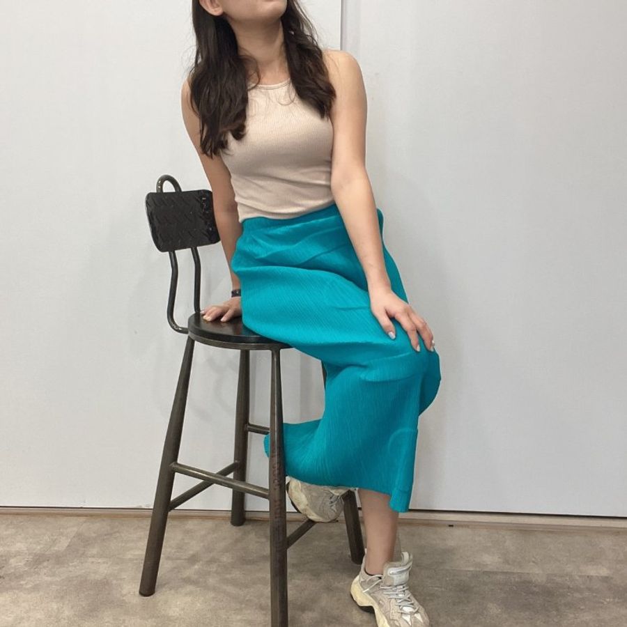 ISSEY MIYAKE 三宅一生 綠色皺褶長方形橢圓形/裙子/長裙/服飾-4