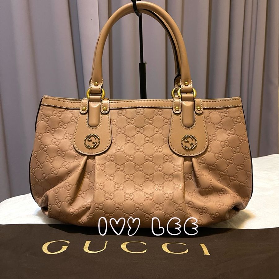 Gucci 269953 女式 粉膚色Scarlett Nude Guccissima 皮革手提包托特包 二手精品-0